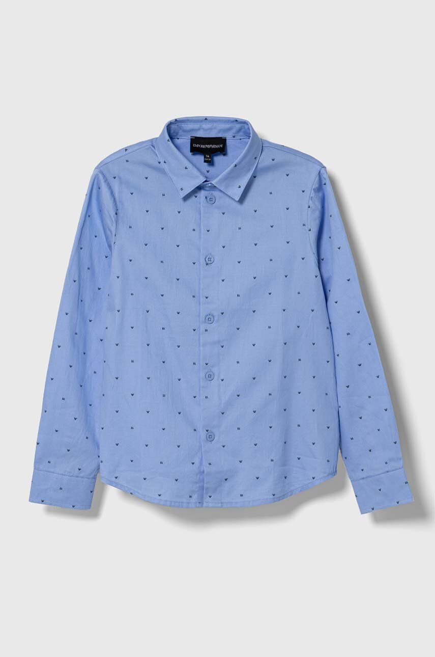 Dětská bavlněná košile Emporio Armani - modrá - 100 % Bavlna
