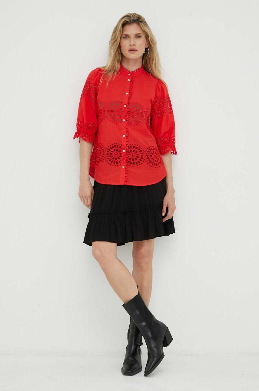 Košile Bruuns Bazaar červená barva, regular, se stojáčkem - červená -  100 % Organická bavlna
