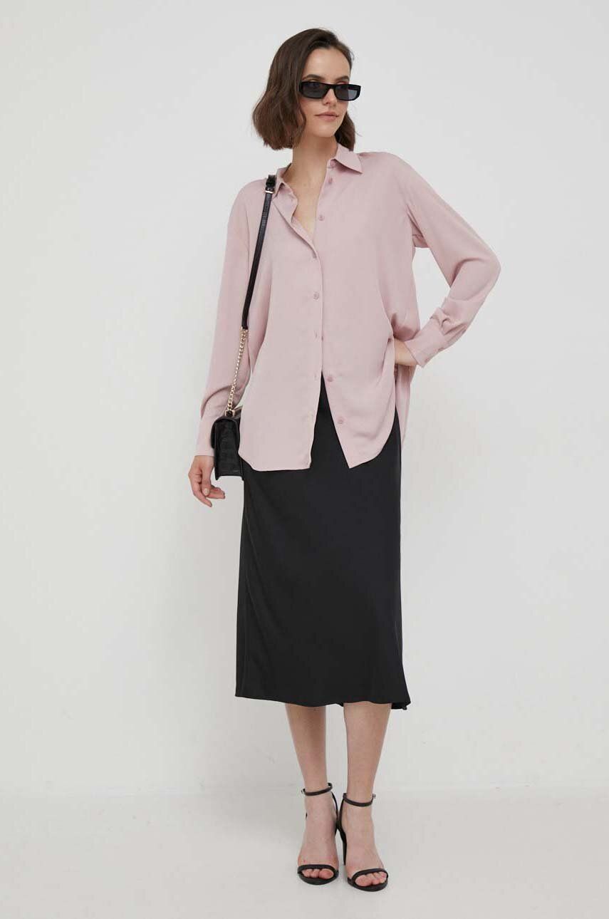 Levně Košile Calvin Klein dámská, růžová barva, relaxed, s klasickým límcem