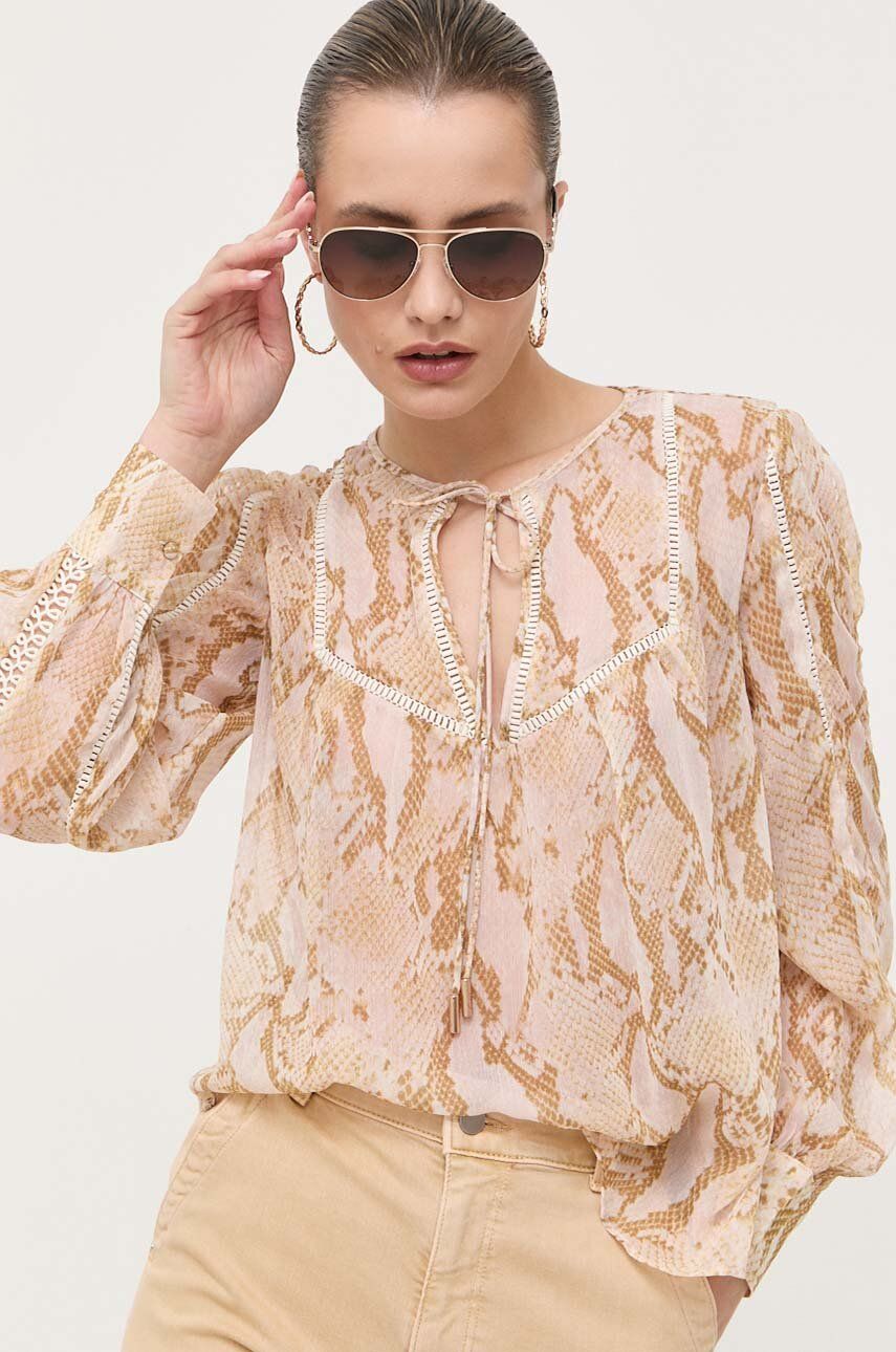 Halenka Guess dámská, béžová barva, vzorovaná - béžová -  Hlavní materiál: 100 % Polyester