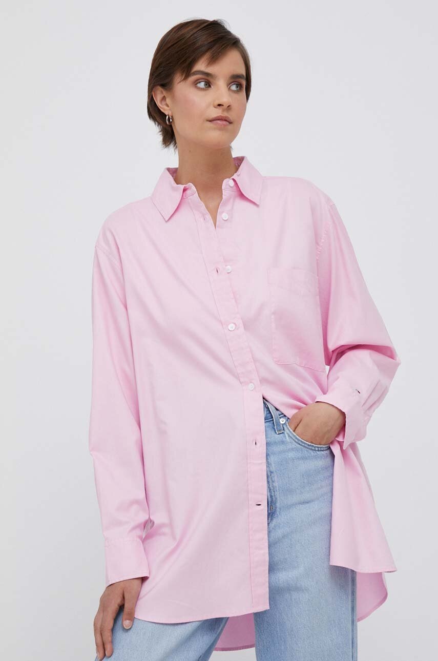 

Хлопковая рубашка Tommy Hilfiger женская цвет розовый relaxed классический воротник