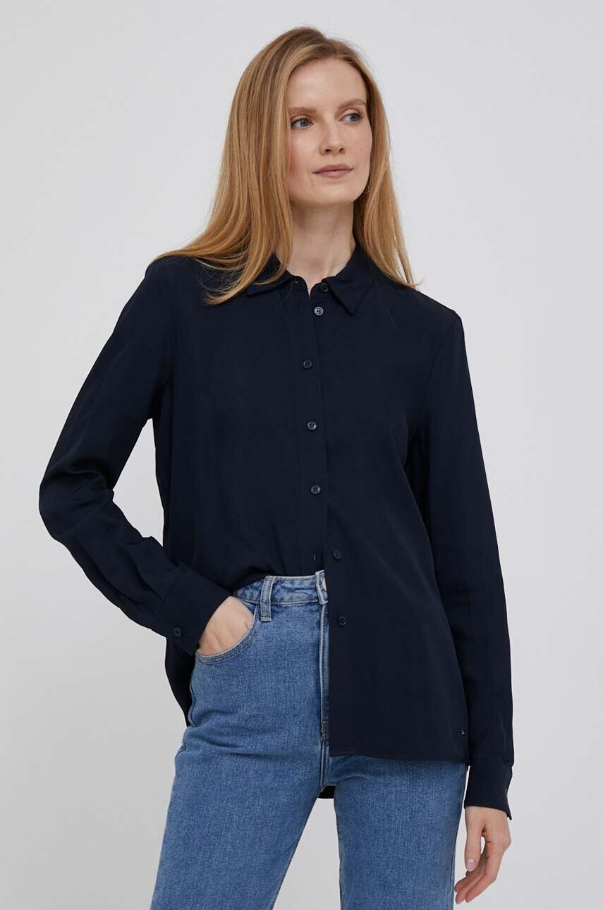 

Рубашка Tommy Hilfiger женская цвет синий regular классический воротник