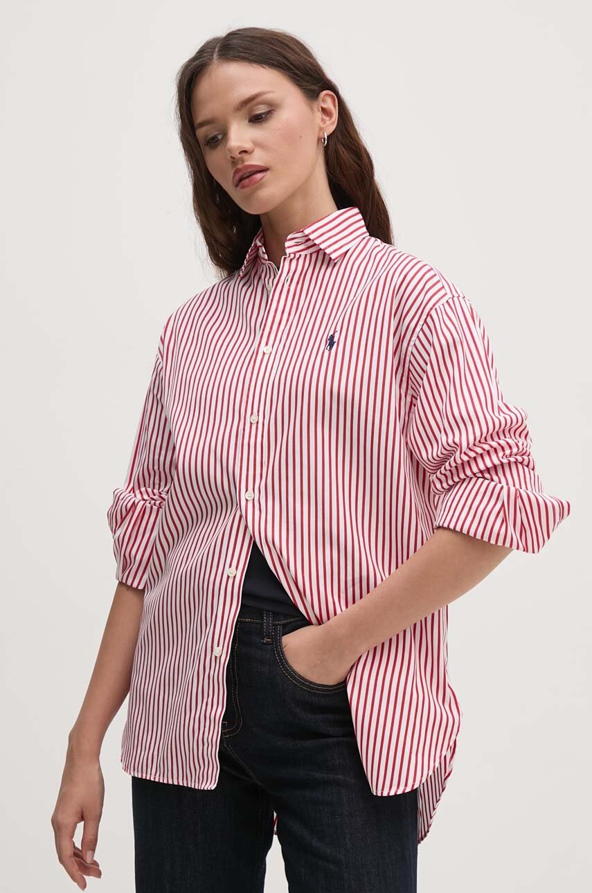 

Памучна риза Polo Ralph Lauren дамска в бяло със свободна кройка с класическа яка, Бял