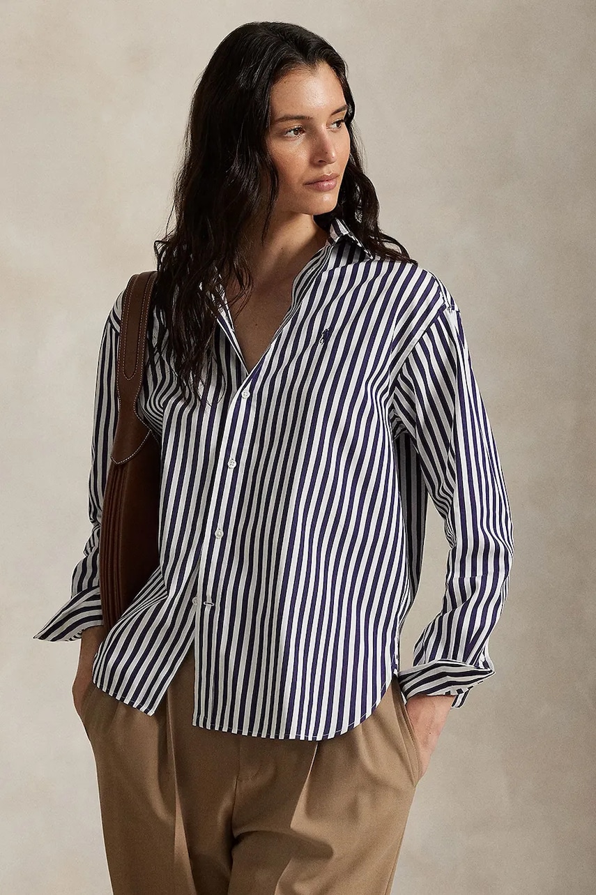 

Памучна риза Polo Ralph Lauren дамска в зелено със свободна кройка с класическа яка 211910743, Тъмносин