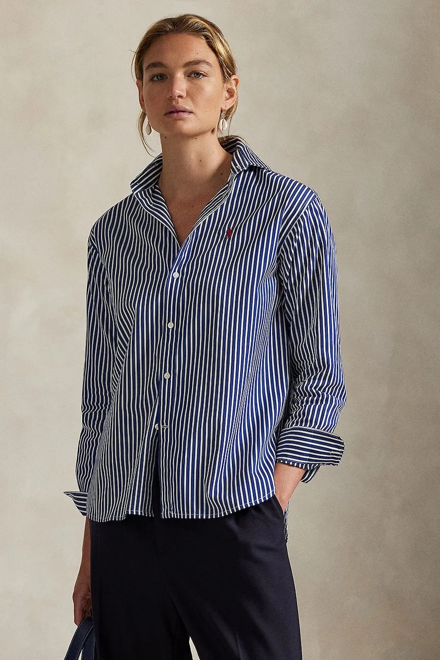 Levně Bavlněná košile Polo Ralph Lauren dámská, zelená barva, relaxed, s klasickým límcem, 211910743