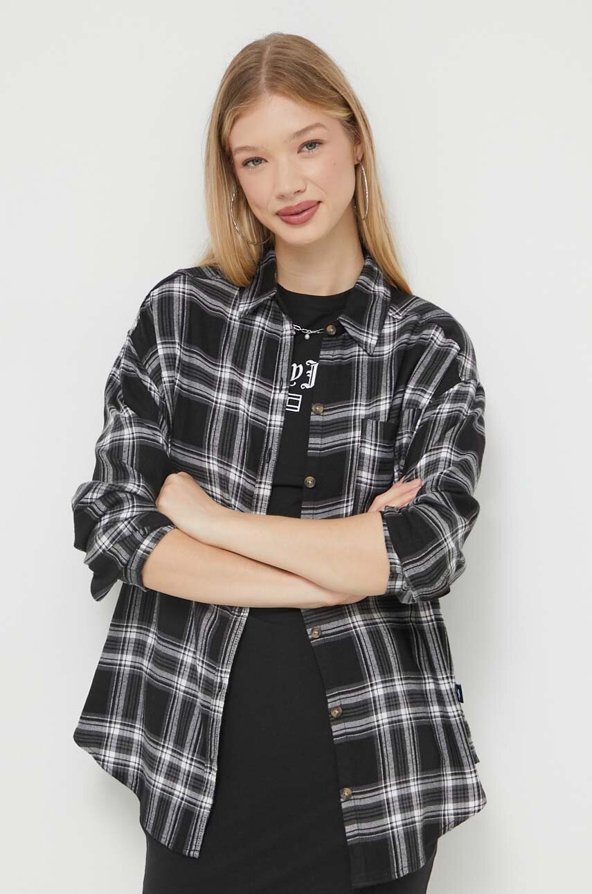 

Риза Hollister Co. дамска в черно със свободна кройка с класическа яка, Черен