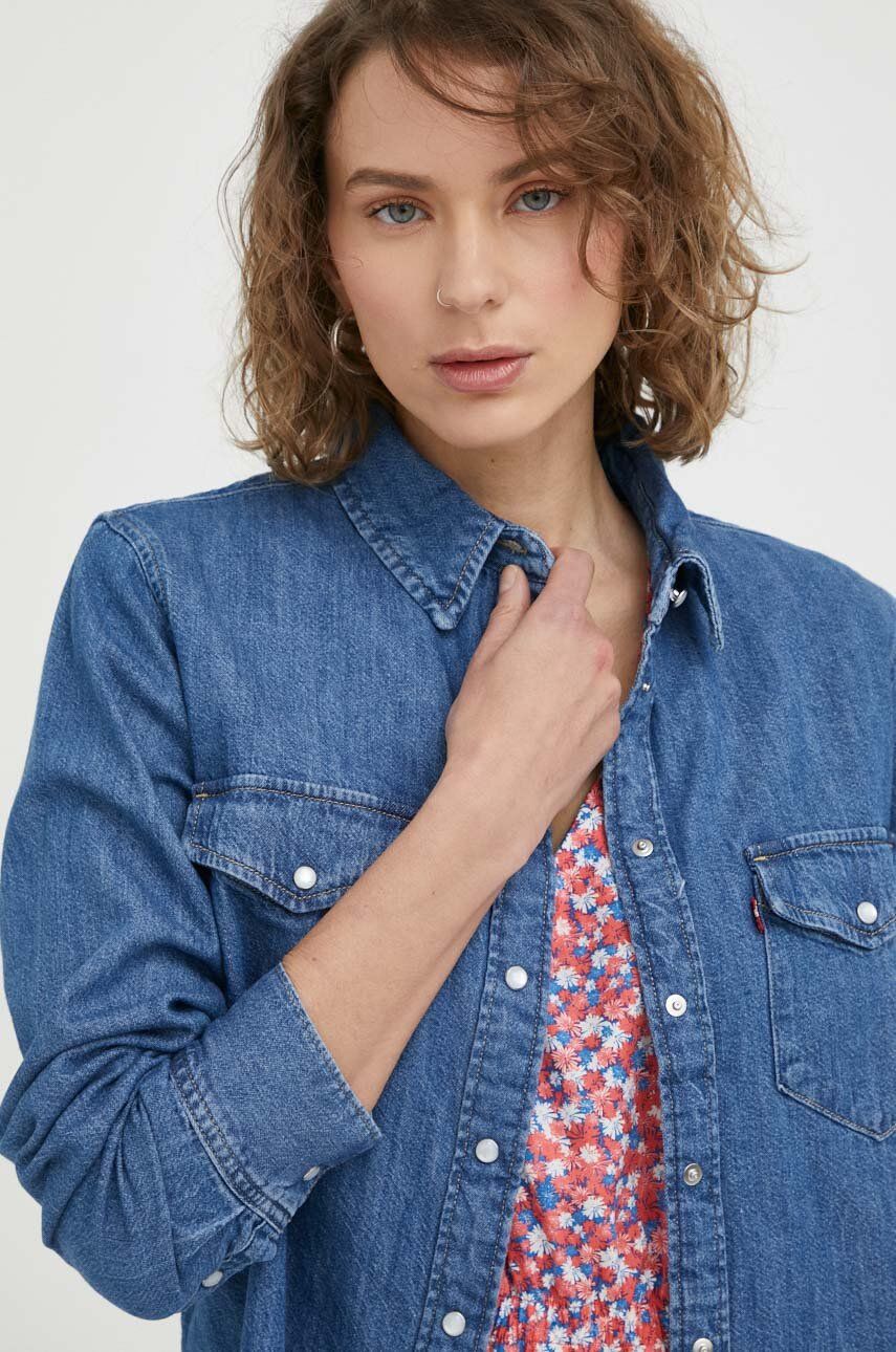Levi’s camasa jeans femei, cu guler clasic, regular