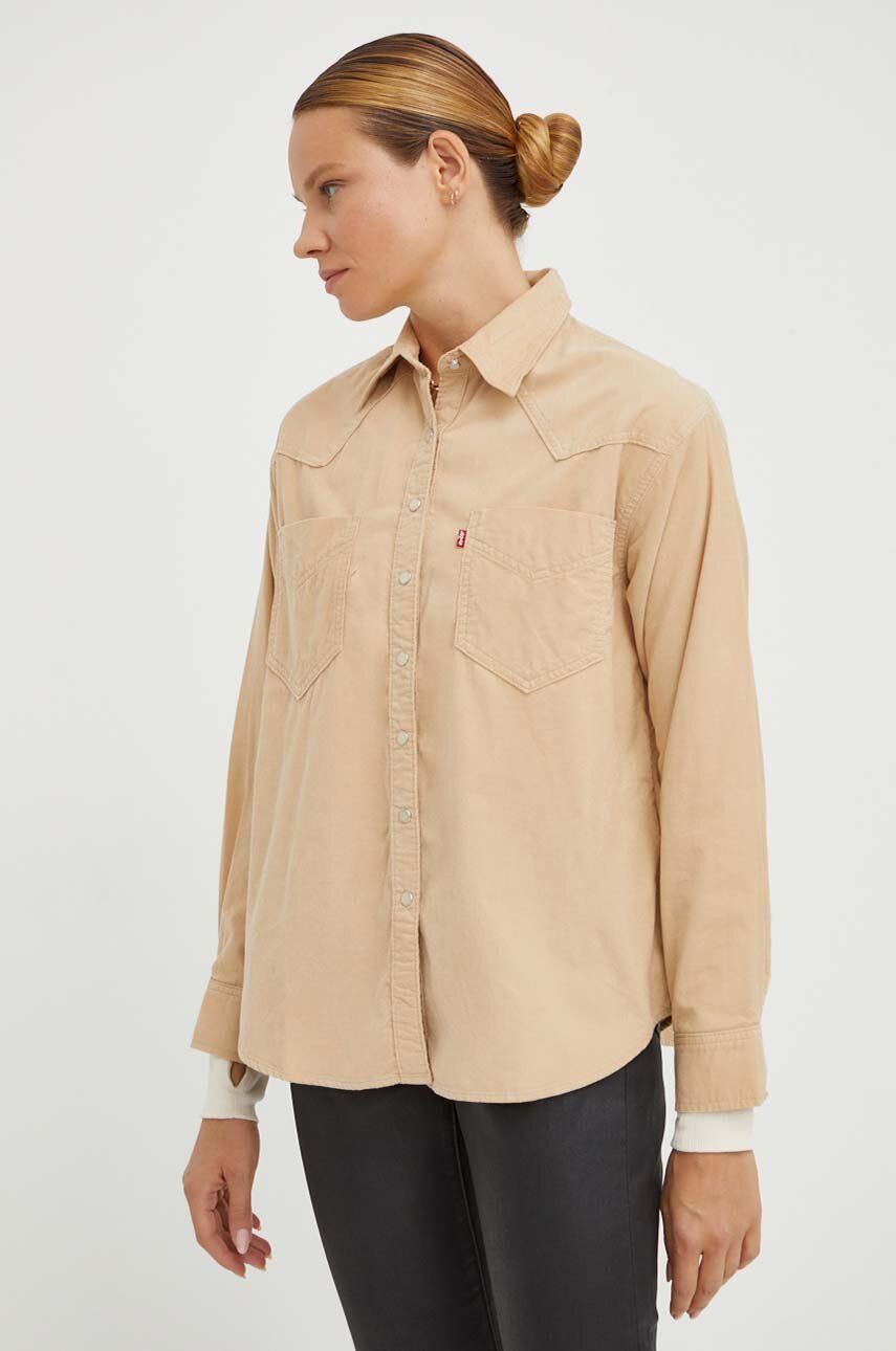 Manšestrová košile Levi′s béžová barva, regular, s klasickým límcem - béžová - 100 % Bavlna