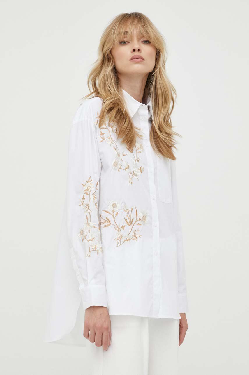 MAX&Co. camasa din bumbac femei, culoarea alb, cu guler clasic, relaxed