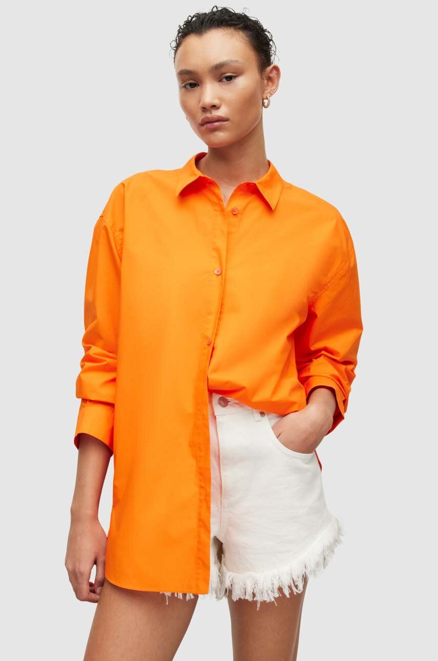 AllSaints camasa din bumbac Sasha femei, culoarea portocaliu, cu guler clasic, relaxed