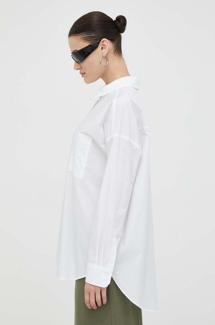 Košile Drykorn bílá barva, relaxed, s klasickým límcem - bílá -  100 % Bavlna