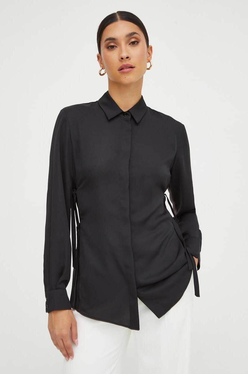 Košile Marella dámská, černá barva, regular, s klasickým límcem - černá - 100 % Polyester