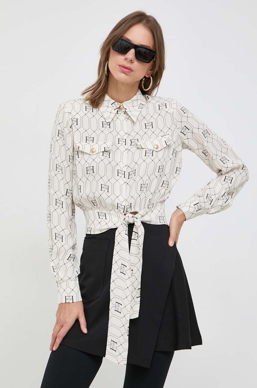 Košile Elisabetta Franchi dámská, béžová barva, regular, s klasickým límcem - béžová - 100 % Viskóza