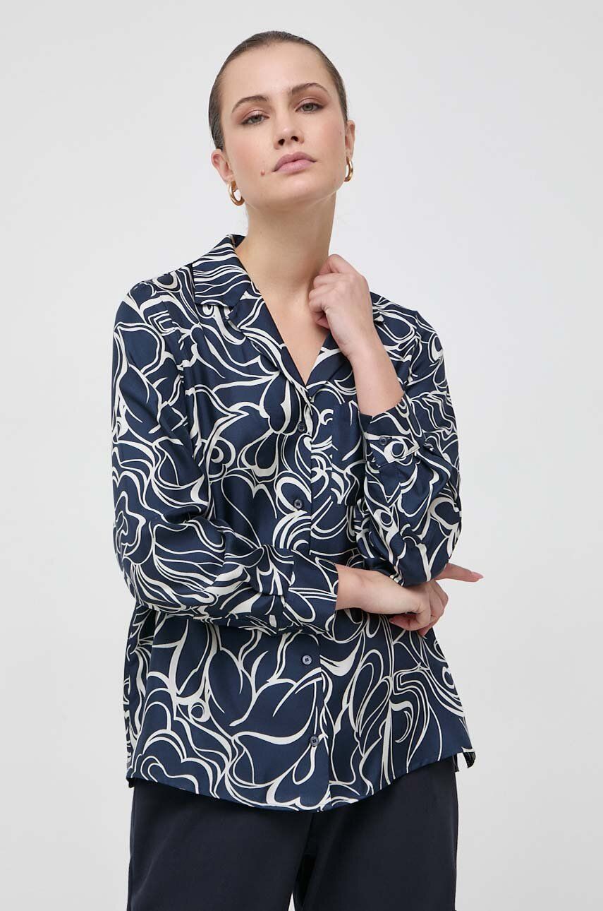 E-shop Hedvábné tričko Weekend Max Mara tmavomodrá barva, regular, s klasickým límcem