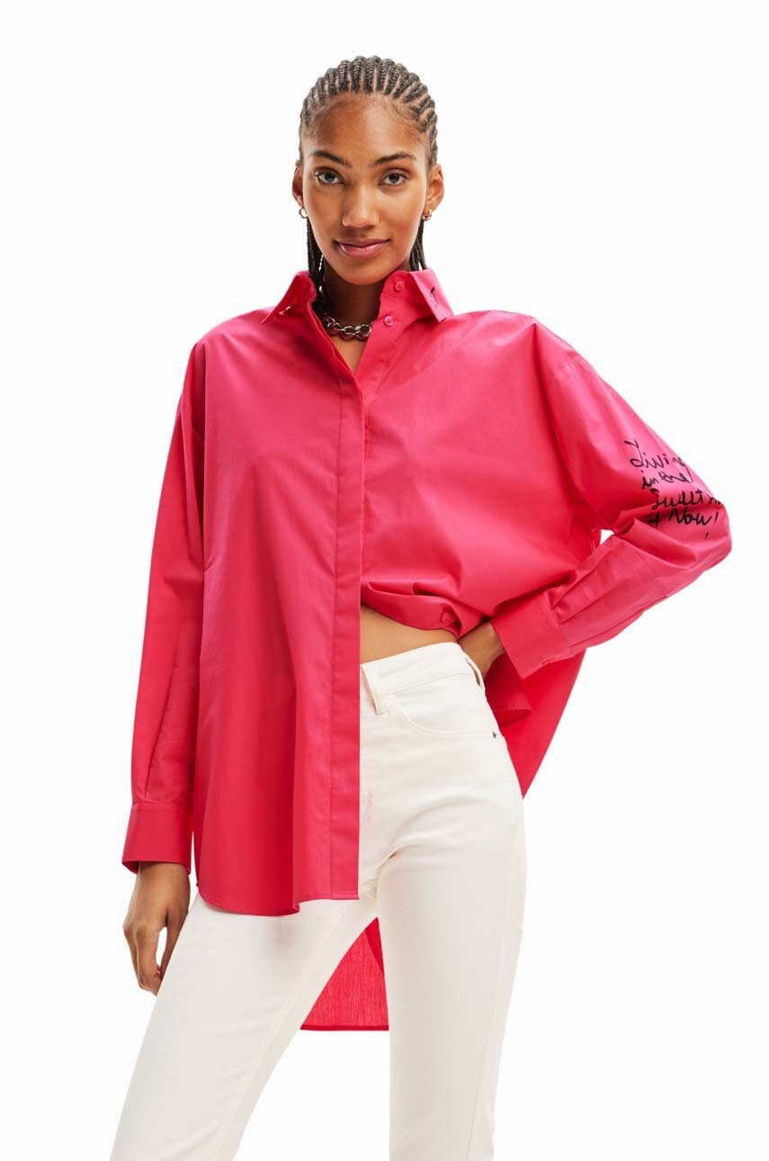 

Хлопковая рубашка Desigual женская цвет розовый relaxed классический воротник