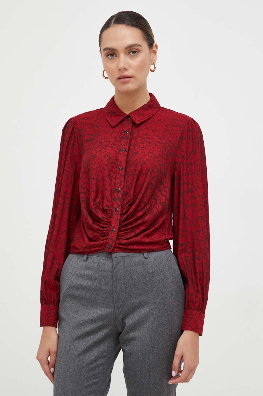 Levně Košile Guess dámská, červená barva, regular, s klasickým límcem