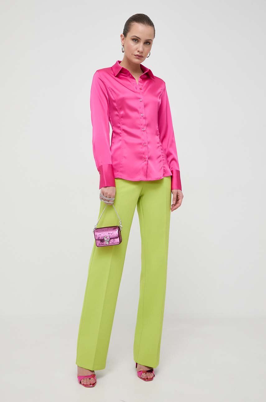 Košile Guess dámská, růžová barva, slim, s klasickým límcem - růžová - 97 % Polyester