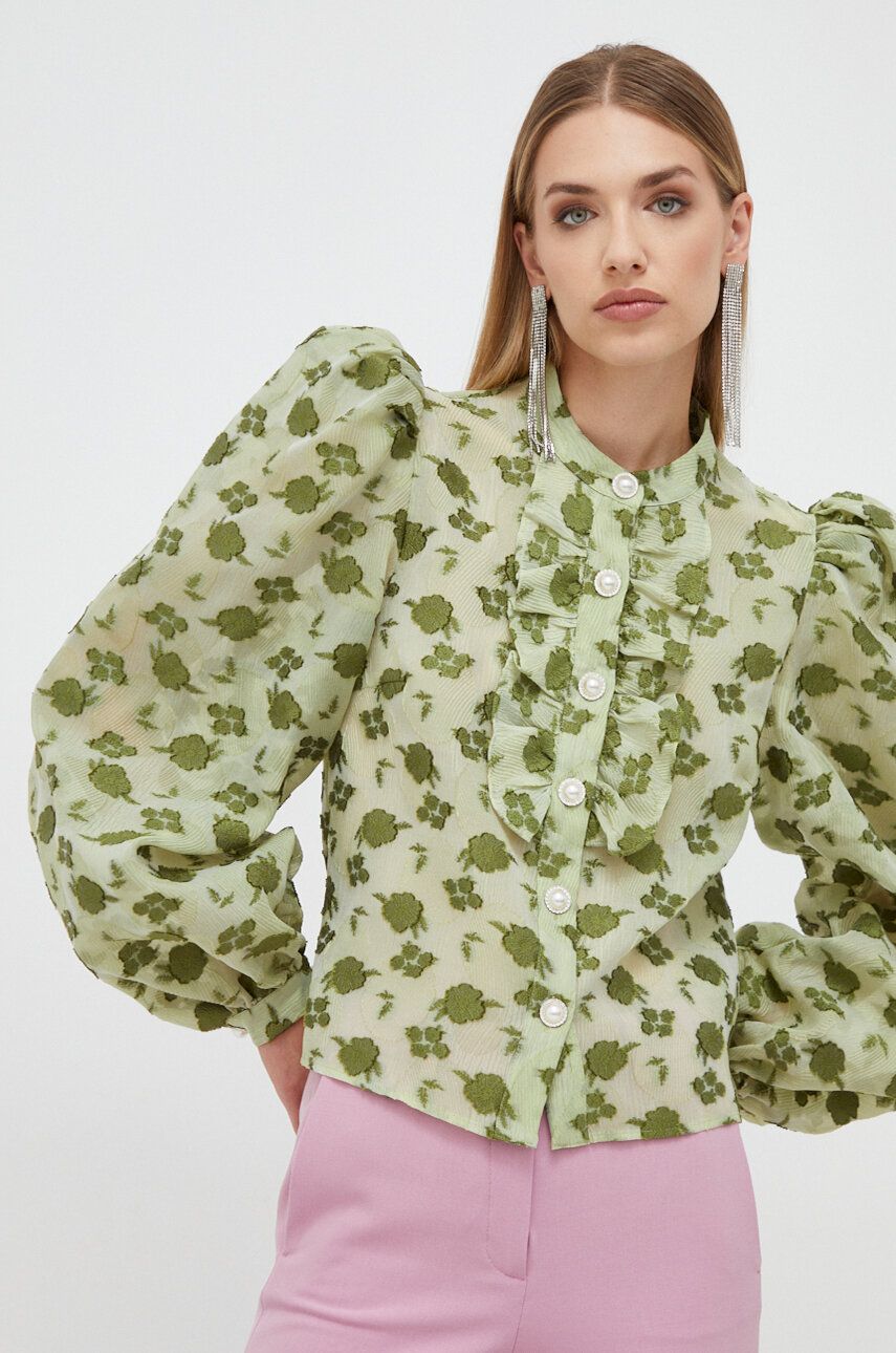 Košile Custommade dámská, zelená barva, regular - zelená - 91 % Polyester