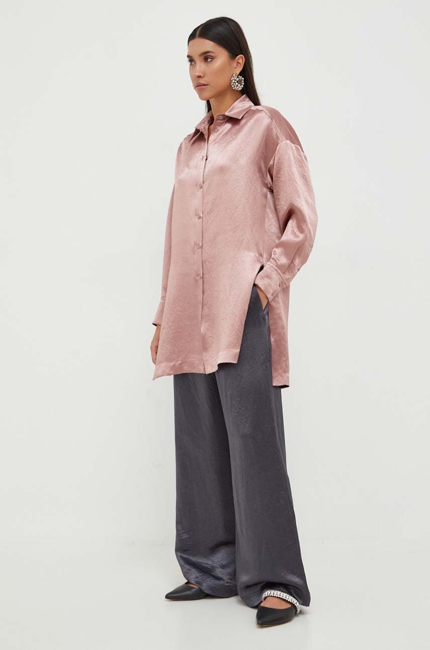 Košile Max Mara Leisure dámská, růžová barva, relaxed, s klasickým límcem