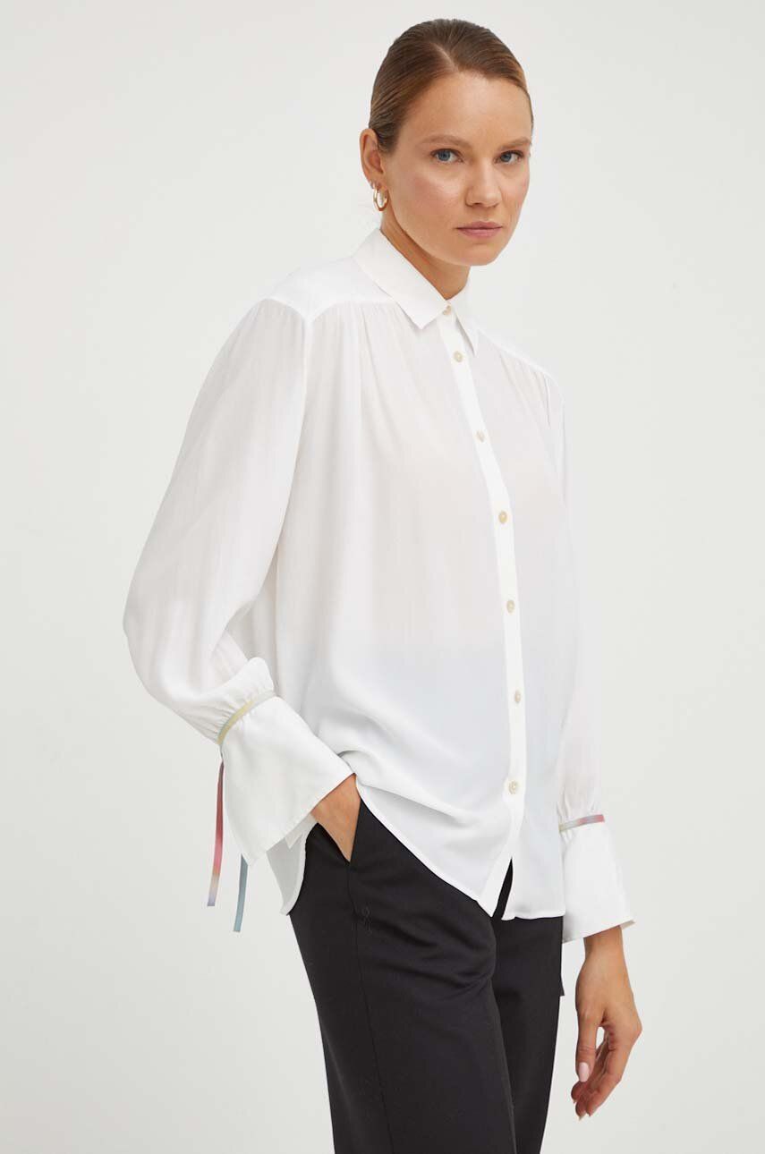 E-shop Košile s příměsí hedvábí PS Paul Smith béžová barva, relaxed, s klasickým límcem