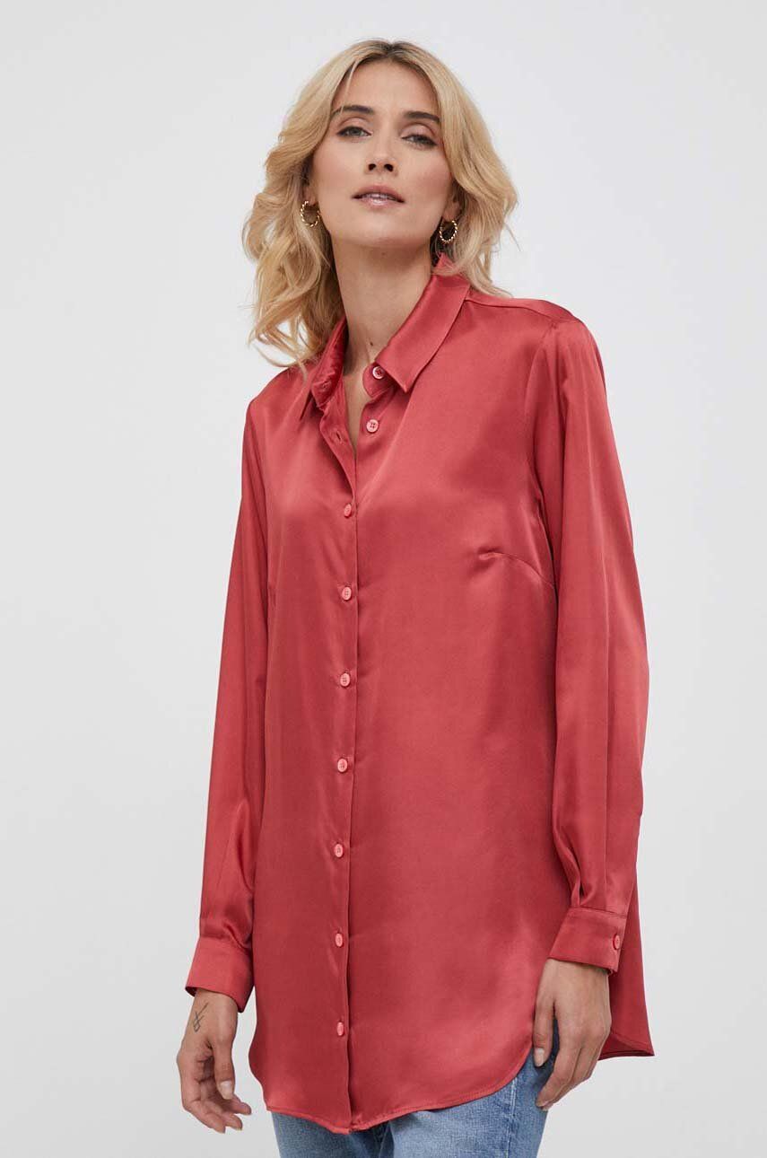Košile Sisley dámská, červená barva, regular, s klasickým límcem - červená - 100 % Acetát
