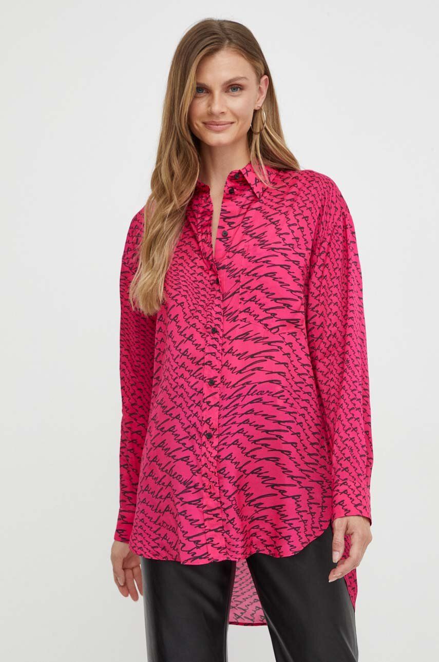 Košile Pinko dámská, růžová barva, relaxed, s klasickým límcem - růžová - 100 % Viskóza