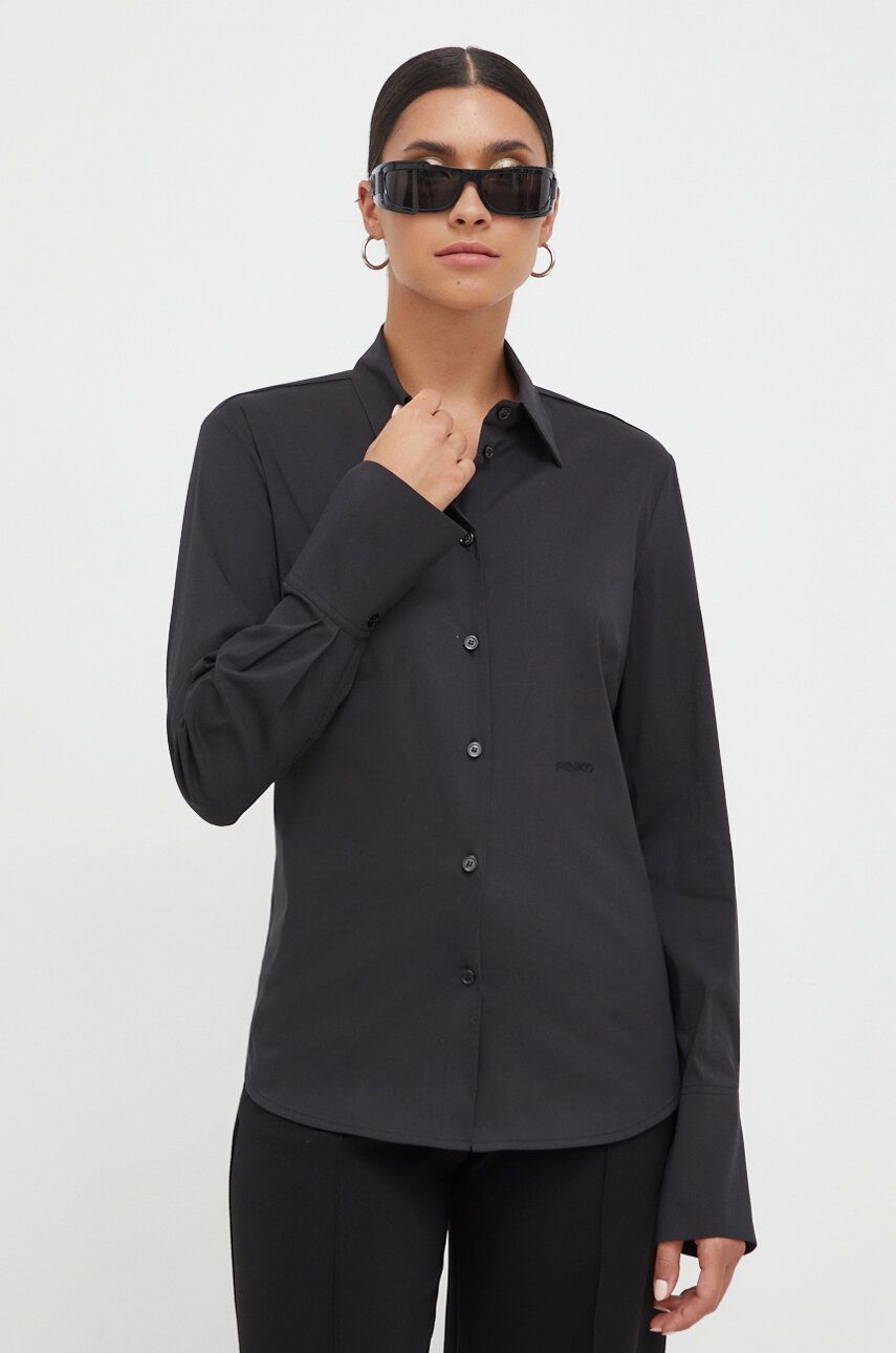 Levně Košile Pinko dámská, černá barva, regular, s klasickým límcem, 102164.Y817