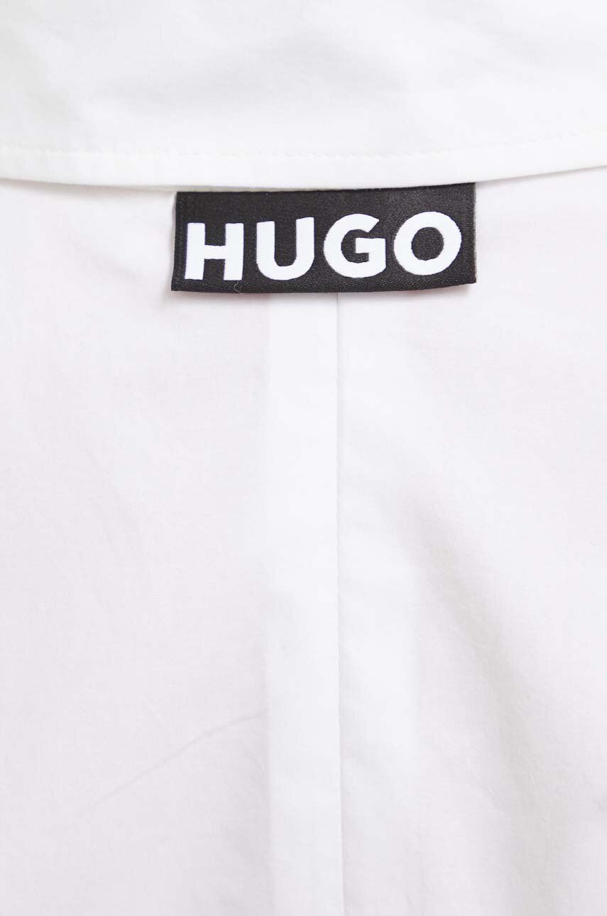 HUGO koszula bawełniana damska kolor biały slim z kołnierzykiem klasycznym