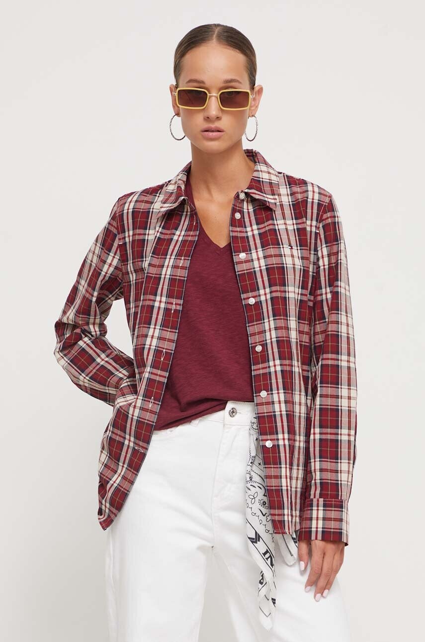 

Сорочка Tommy Hilfiger жіноча колір бордовий regular класичний комір