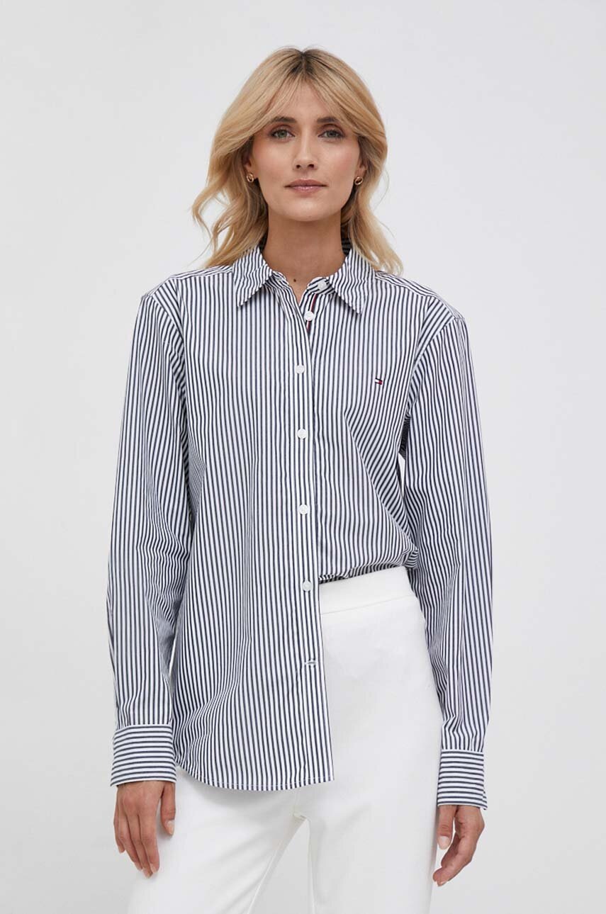 

Бавовняна сорочка Tommy Hilfiger жіноча колір синій relaxed класичний комір