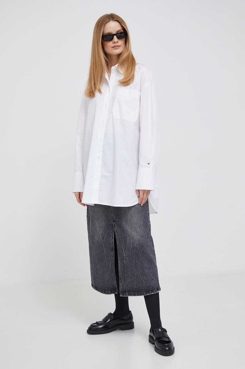 

Хлопковая рубашка Tommy Hilfiger женская цвет белый relaxed классический воротник