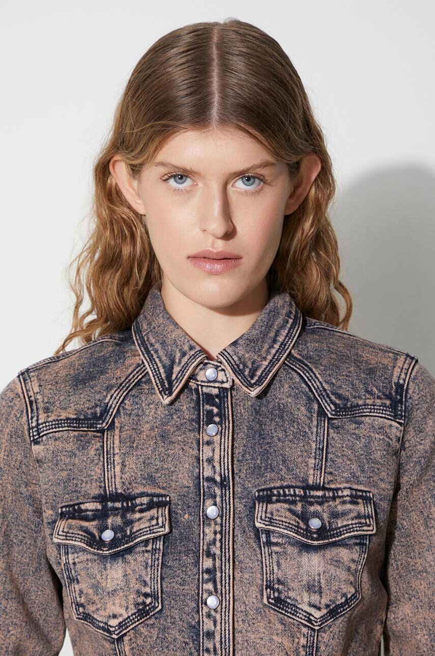 Τζιν πουκάμισο Guess Originals γυναικείο χρώμα ροζ slim με κλασικό γιακά φωτογραφία