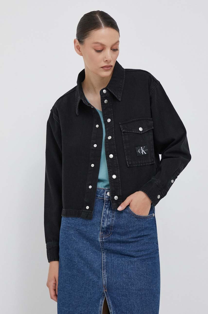

Дънкова риза Calvin Klein Jeans дамска в черно със стандартна кройка с класическа яка, Черен