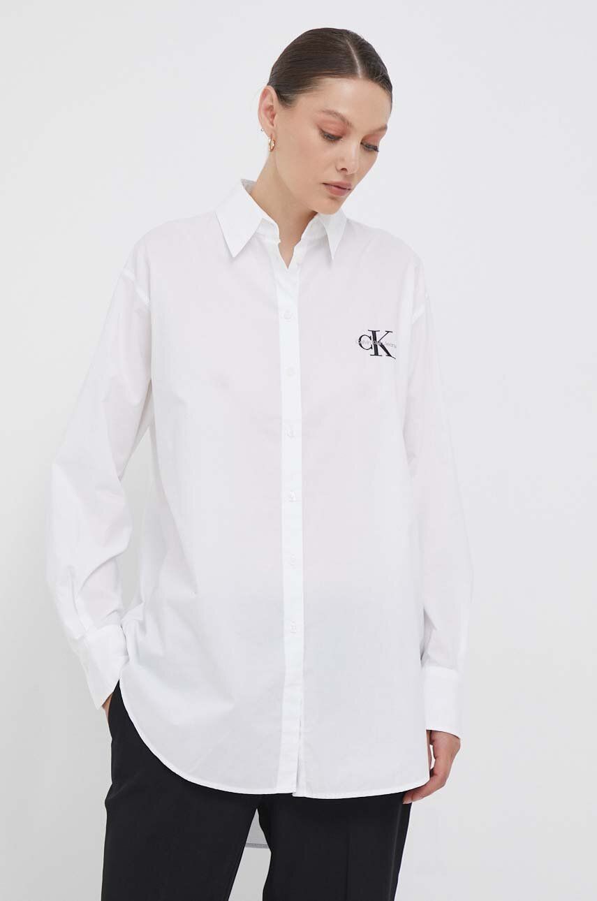 Košile Calvin Klein Jeans bílá barva, relaxed, s klasickým límcem - bílá - 100 % Bavlna