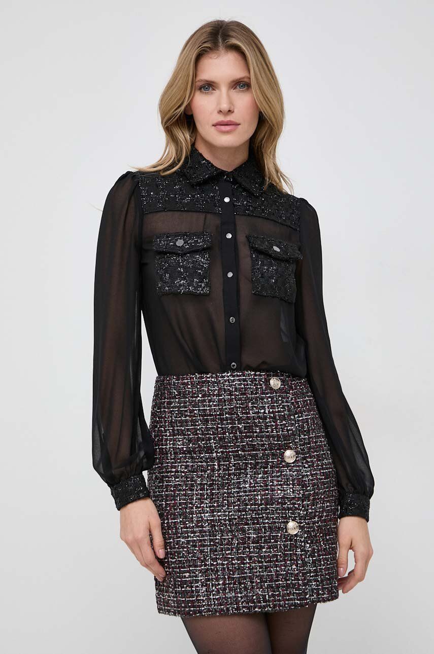 Košile Morgan dámská, černá barva, regular, s klasickým límcem - černá - 100 % Polyester