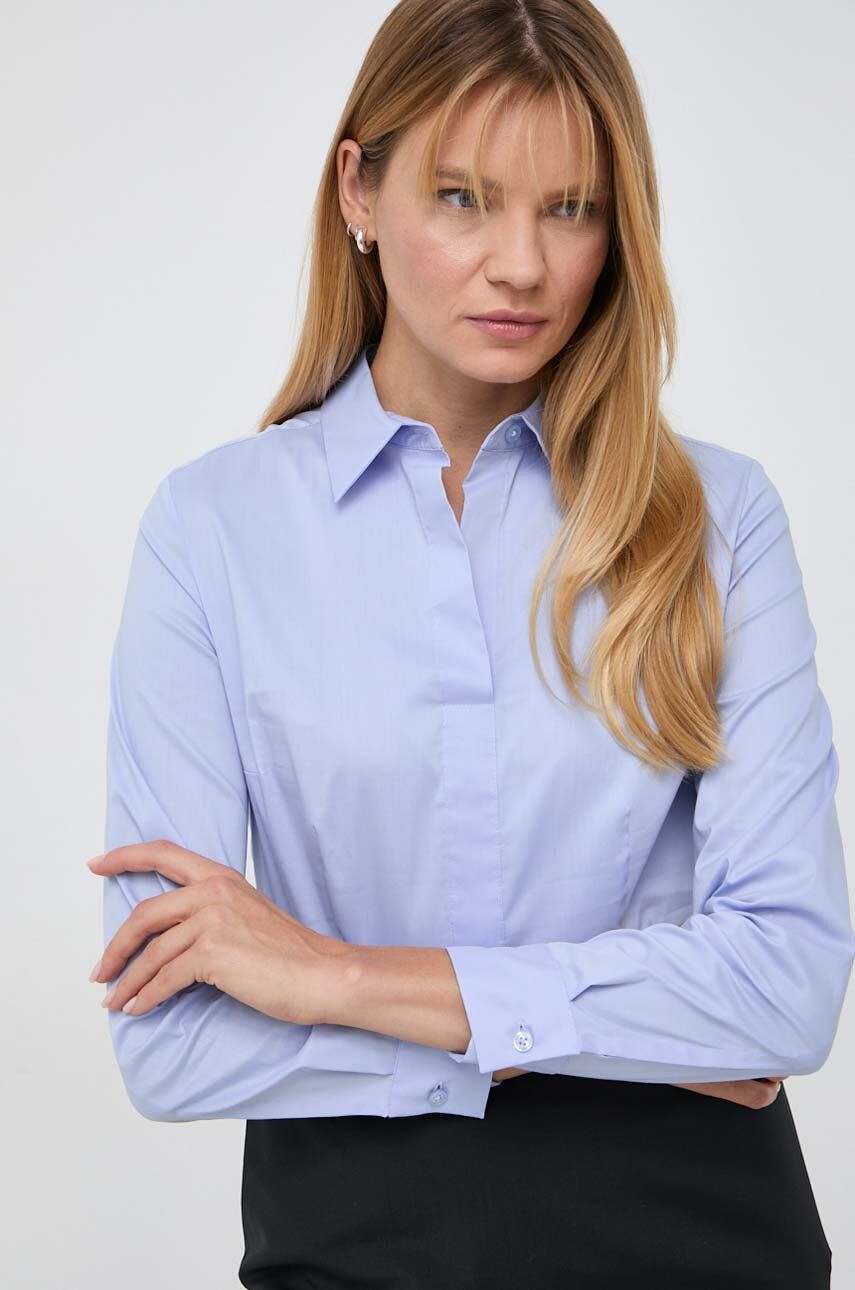 Košile BOSS dámská, slim, s klasickým límcem - modrá - 72 % Bavlna