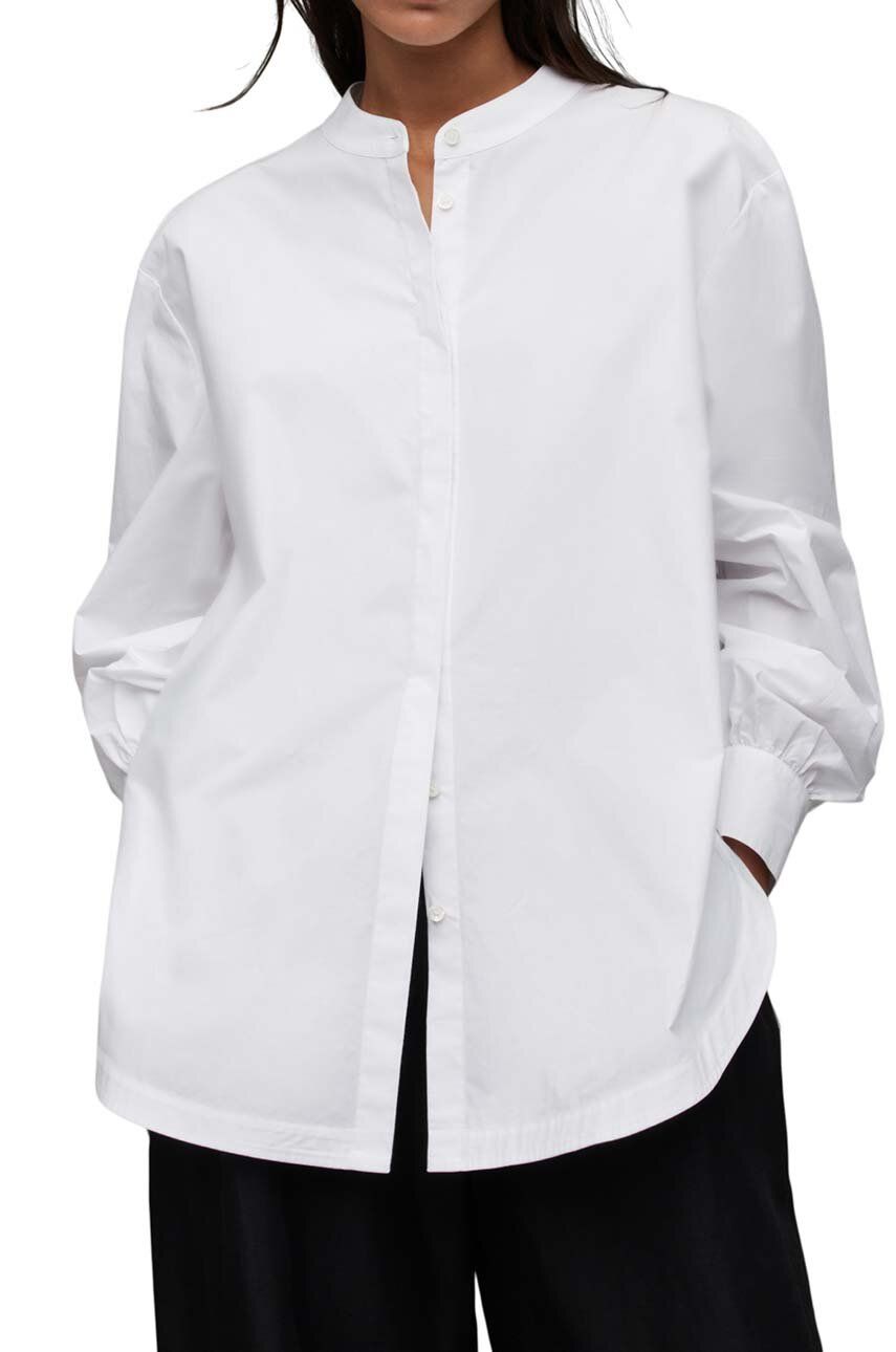 AllSaints camasa din bumbac WH030X MARCIE SHIRT femei, culoarea alb, cu guler stand-up, relaxed