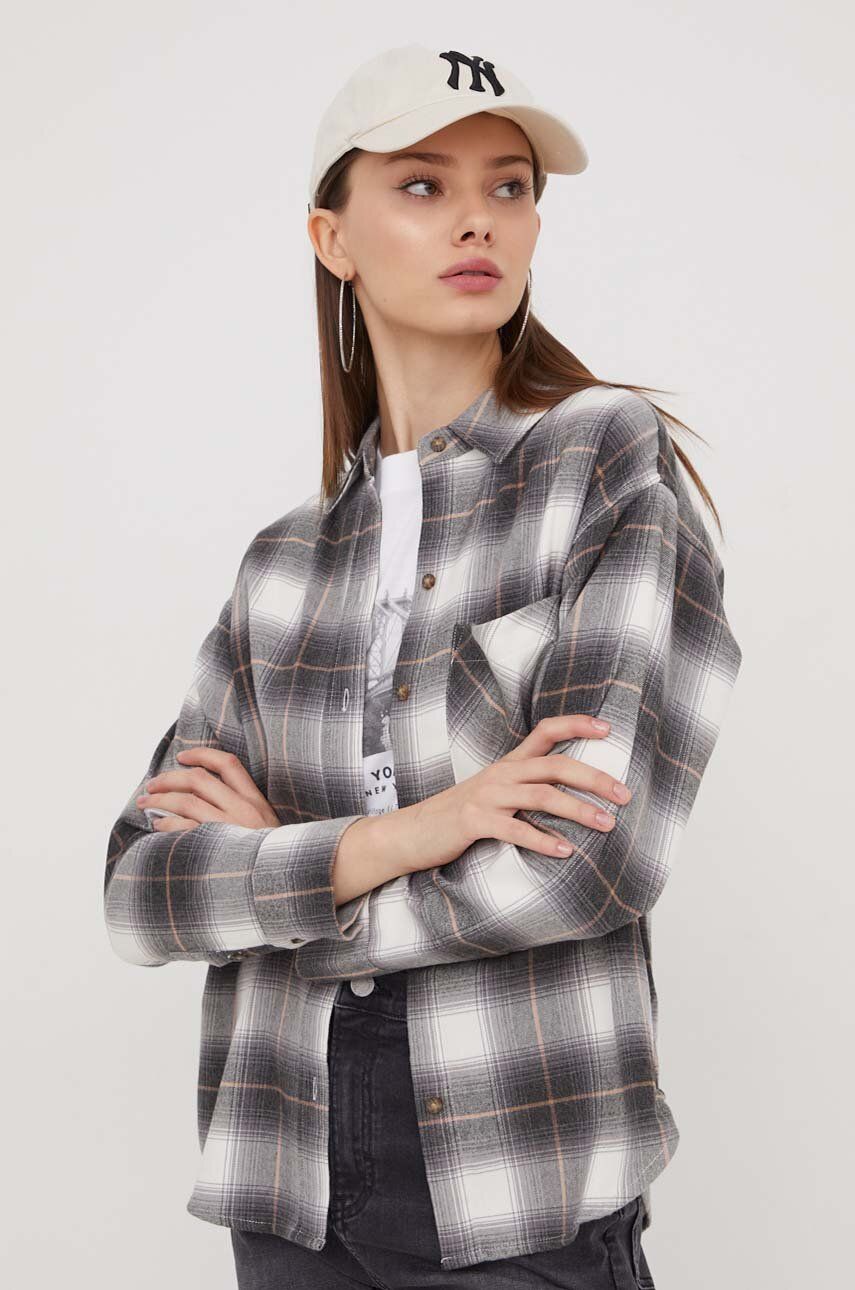 Košile Abercrombie & Fitch dámská, šedá barva, relaxed, s klasickým límcem