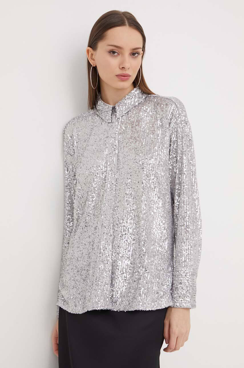 Levně Košile Abercrombie & Fitch dámská, stříbrná barva, regular, s klasickým límcem