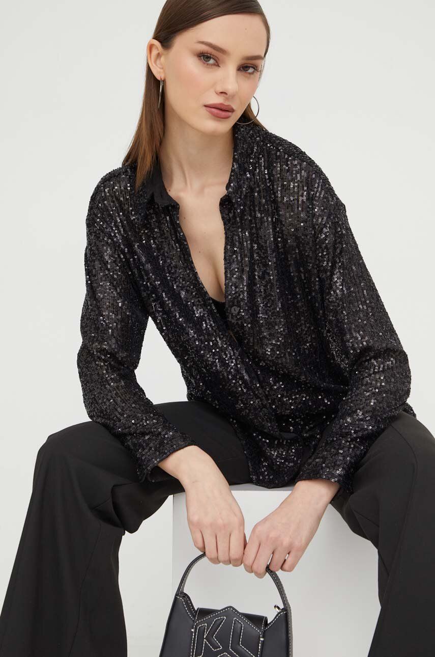 Levně Košile Abercrombie & Fitch dámská, černá barva, regular, s klasickým límcem