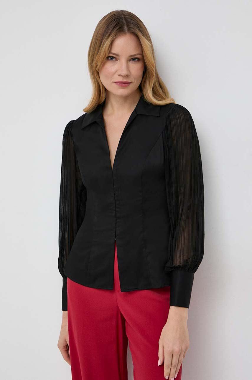 Levně Košile Guess AMARA dámská, černá barva, slim, s klasickým límcem, W4RH16 WAF10