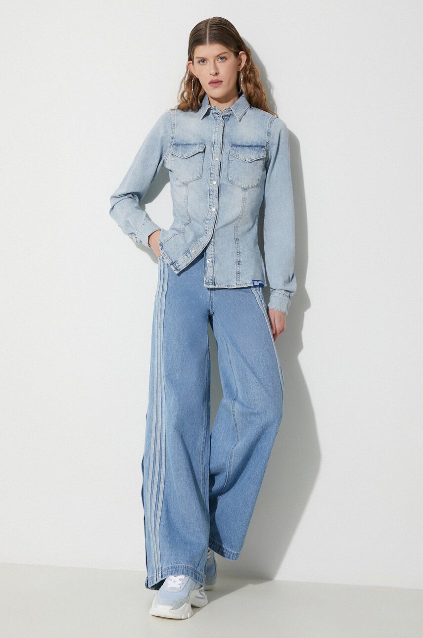 Džínová košile Karl Lagerfeld Jeans dámská, slim, s klasickým límcem - modrá - 100 % Bavlna