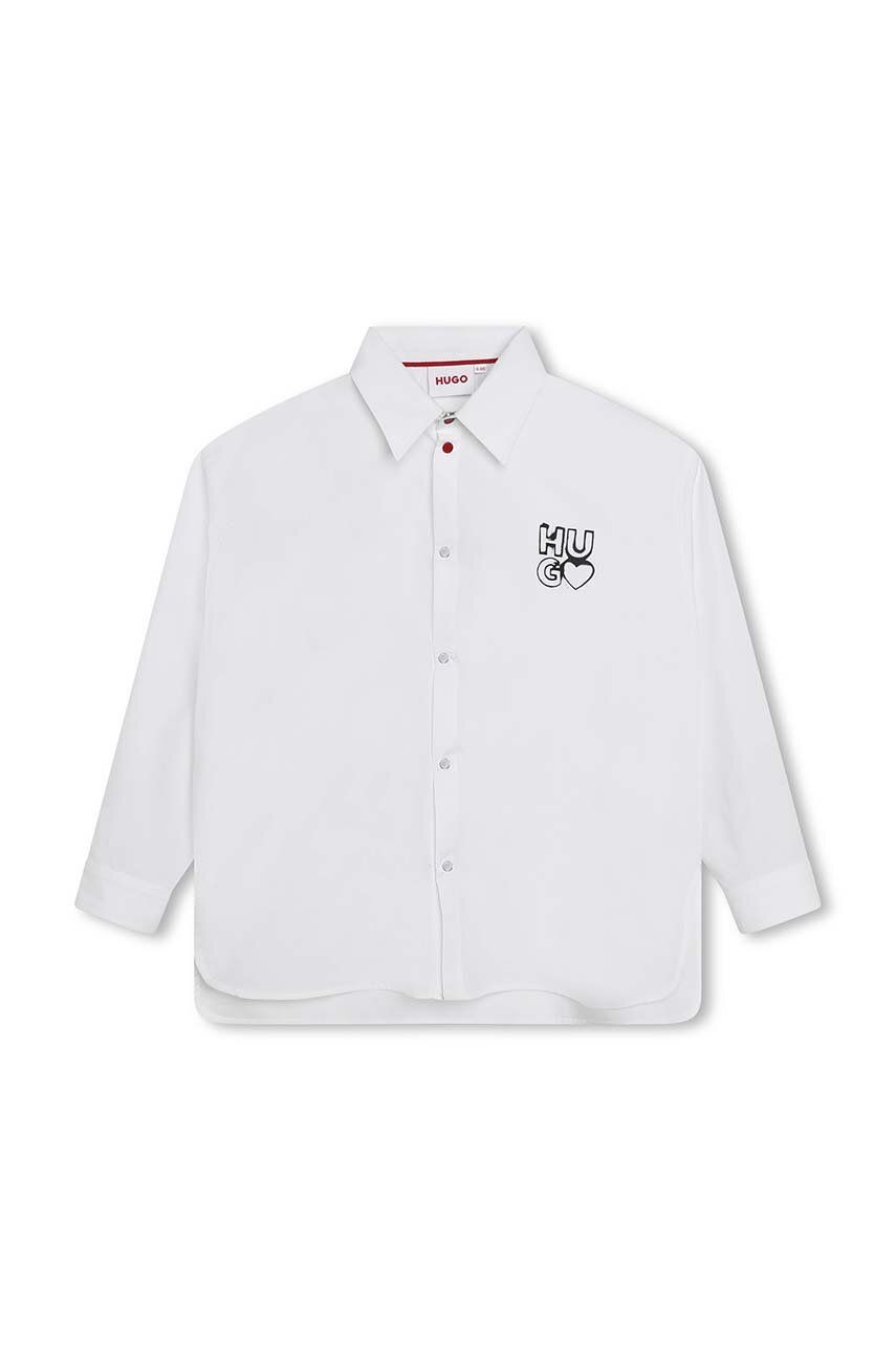 Dětská bavlněná košile HUGO bílá barva - bílá -  100 % Bavlna