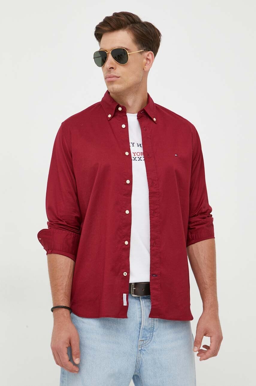 

Хлопковая рубашка Tommy Hilfiger мужская цвет бордовый regular воротник button-down