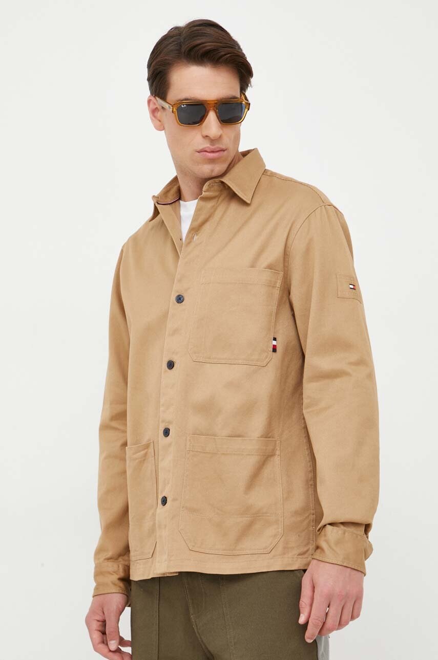 

Джинсовая рубашка Tommy Hilfiger мужская цвет бежевый relaxed классический воротник
