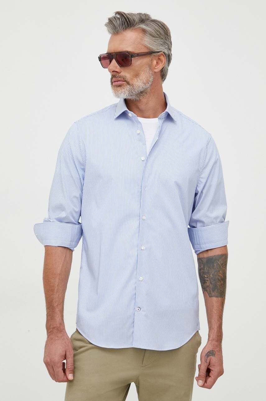 Košile Tommy Hilfiger pánská, slim, s italským límcem - modrá -  98 % Bavlna
