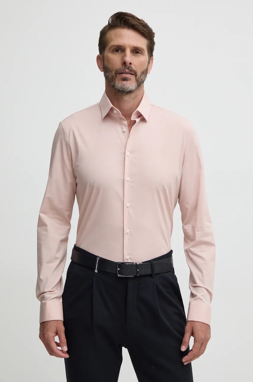 Levně Košile Calvin Klein pánská, růžová barva, slim, s klasickým límcem, K10K108229