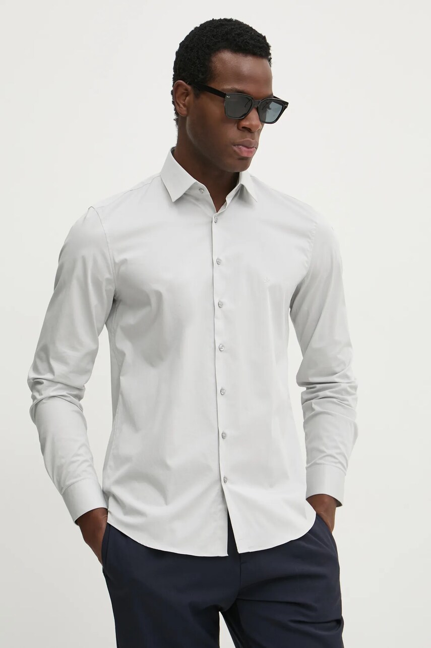 Levně Košile Calvin Klein pánská, šedá barva, slim, s klasickým límcem, K10K108229