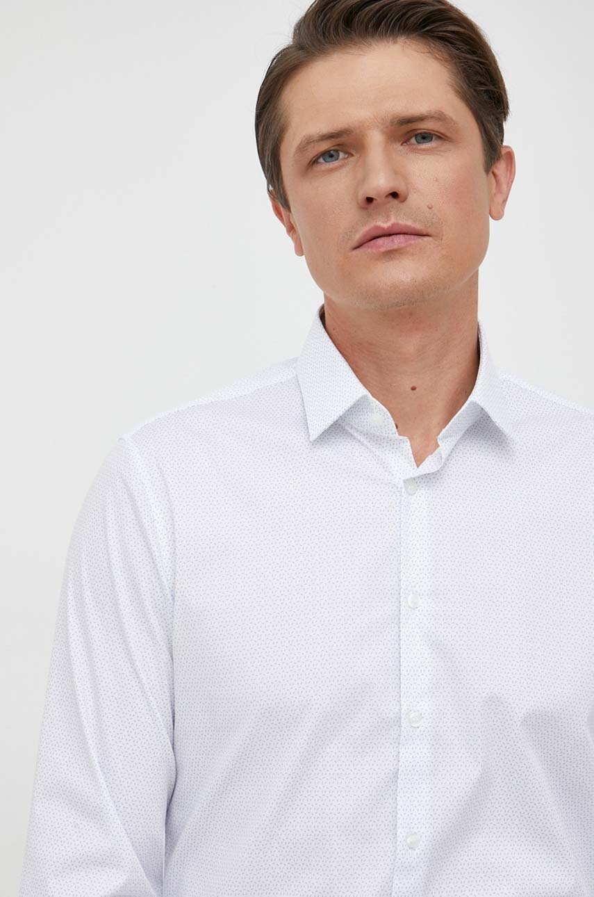 

Риза Calvin Klein мъжка в бяло с кройка по тялото с класическа яка, Бял