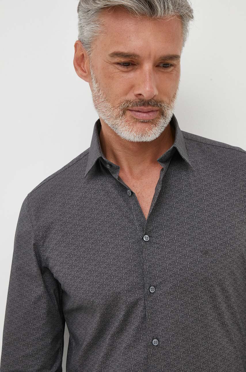 Košile Calvin Klein pánská, černá barva, slim, s klasickým límcem - šedá -  96 % Bavlna